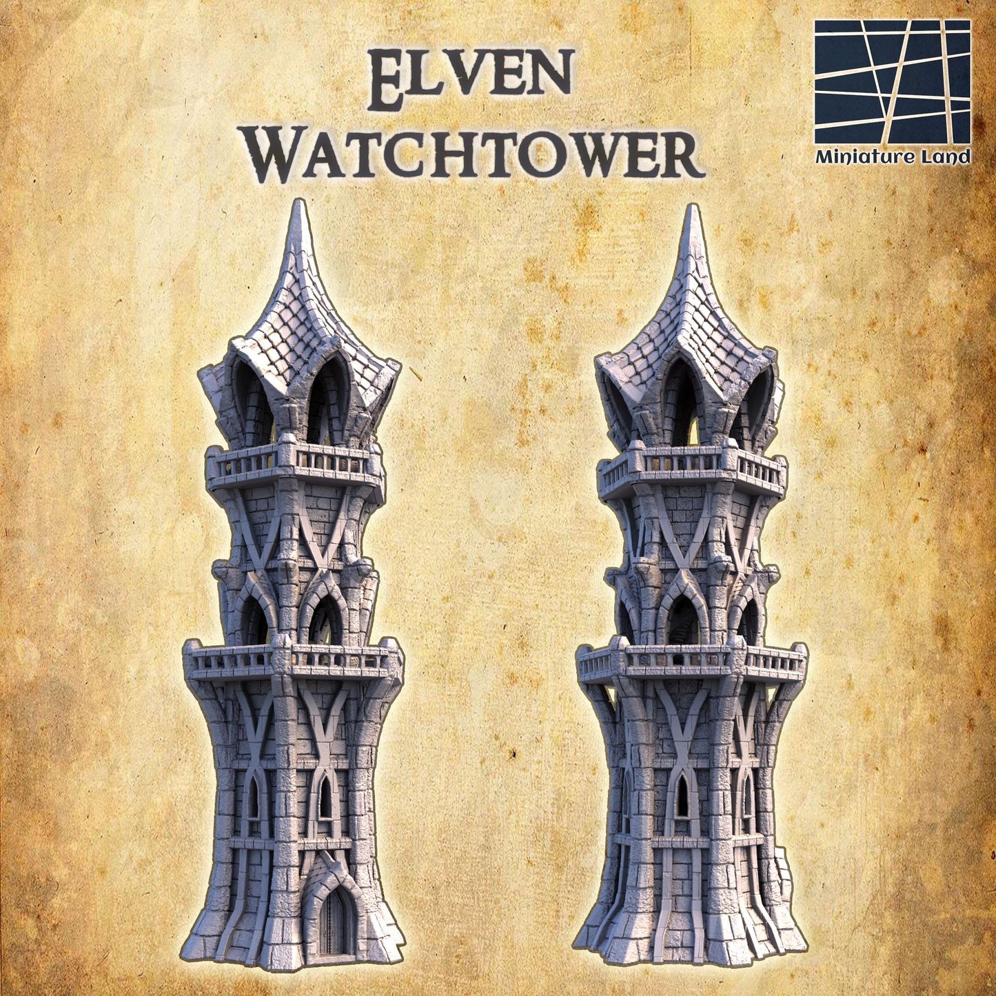 Elven Watchtower | 28mm Scale Model Terrain | D&D TTRPG Playable 3D Printed Building | MiniatureLand