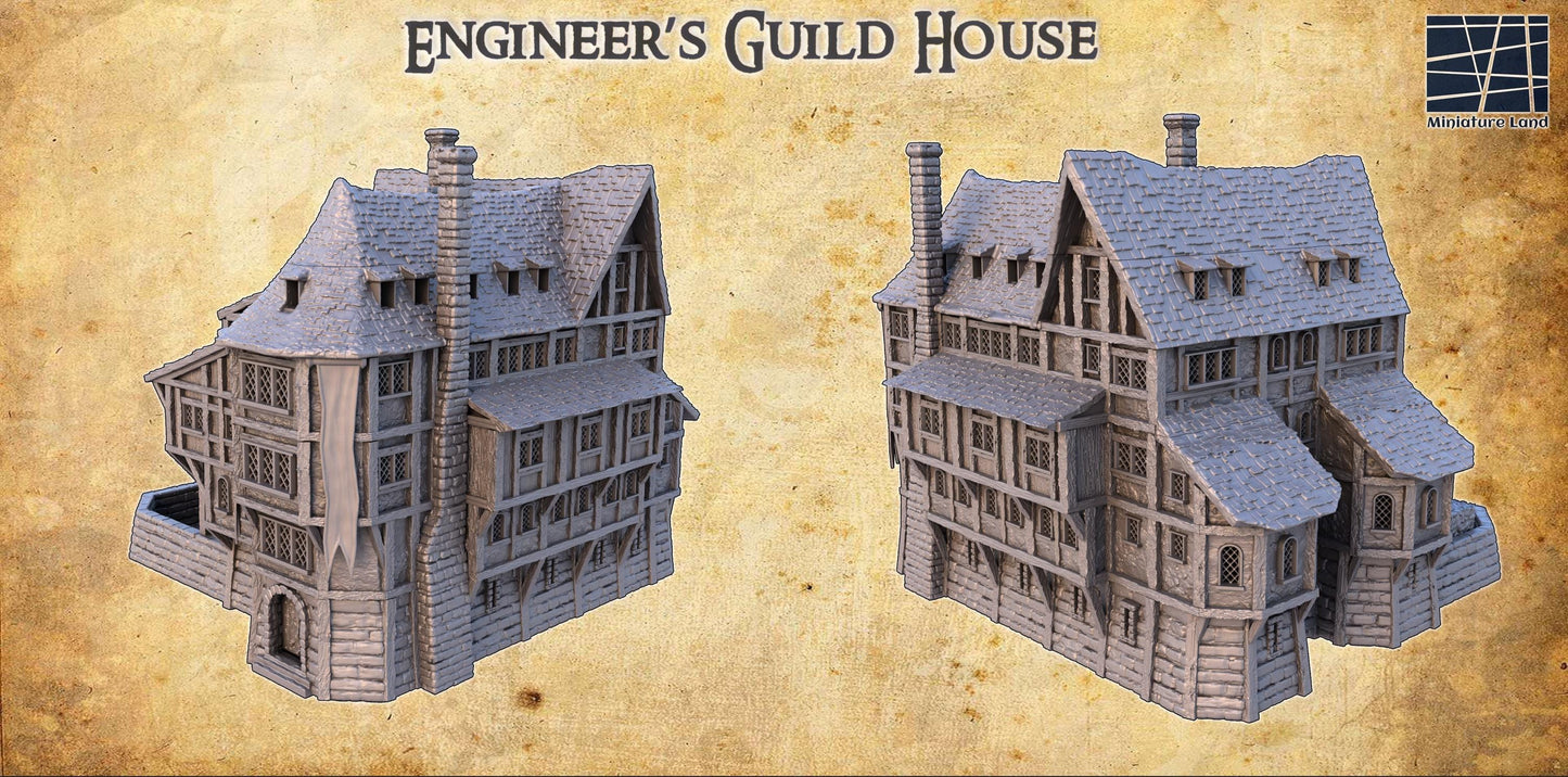 Engineer Guild House | 28mm Scale Model Terrain | D&D TTRPG Playable 3D Printed Building | MiniatureLand