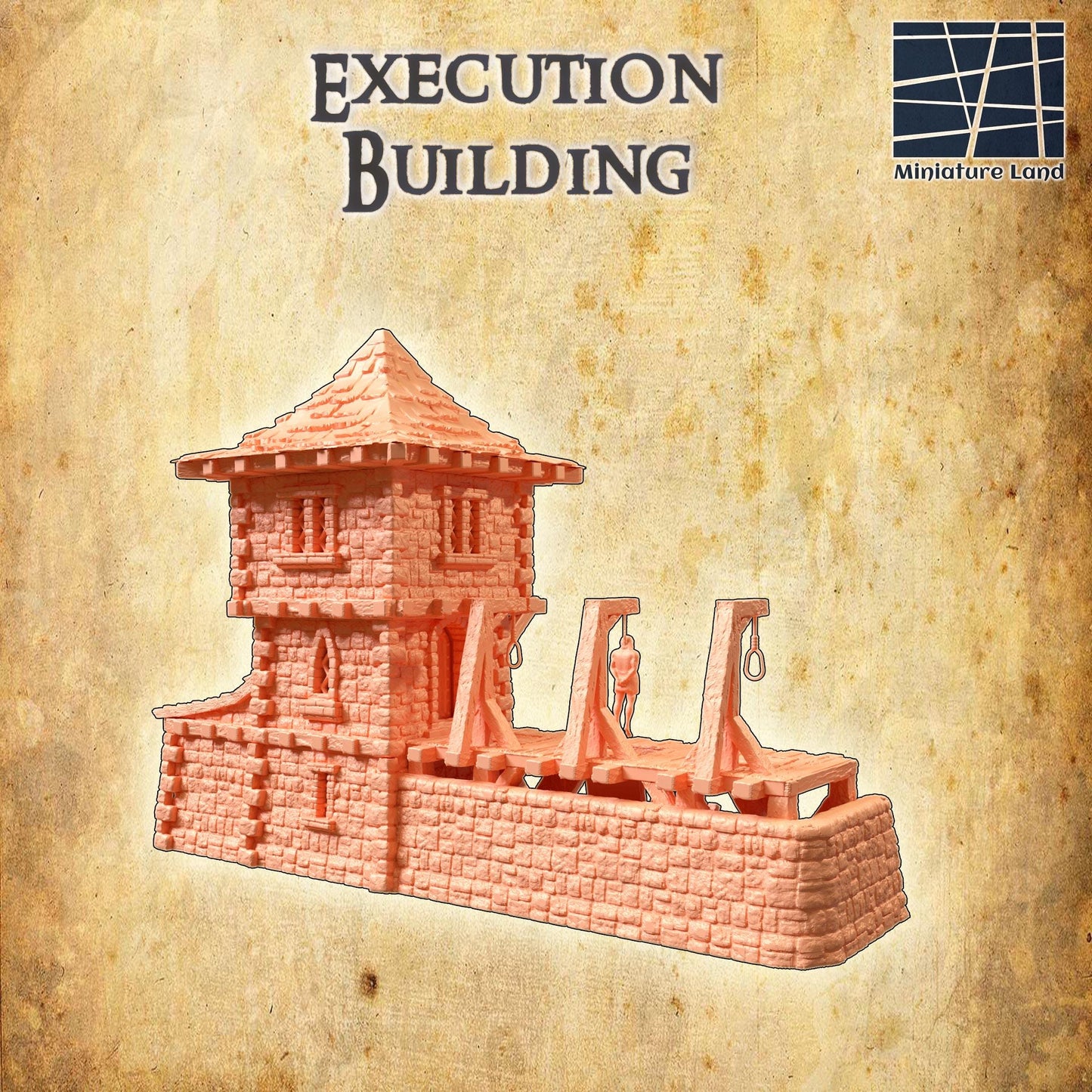 Execution Building | 28mm Scale Model Terrain | D&D TTRPG Playable 3D Printed Building | MiniatureLand