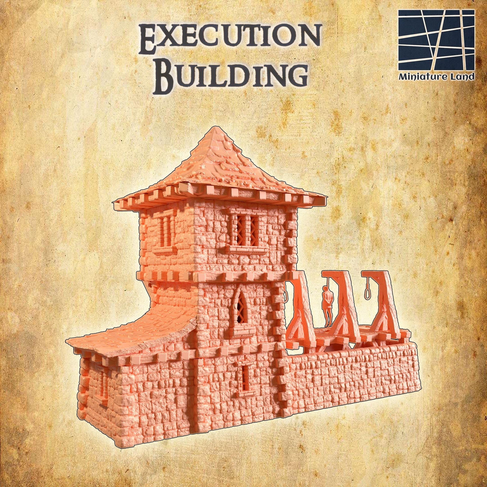 Execution Building | 28mm Scale Model Terrain | D&D TTRPG Playable 3D Printed Building | MiniatureLand