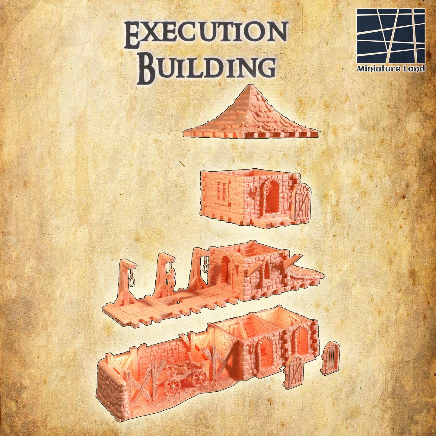 Execution Building | 28mm Scale Model Terrain | D&D TTRPG Playable 3D Printed Building | MiniatureLand