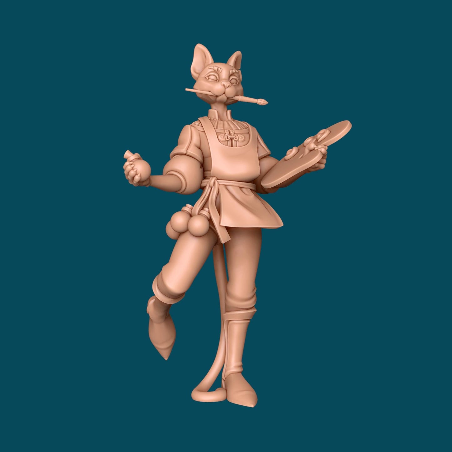 Florence a Tabaxi Painter | D&D TTRPG Miniature | Awkward Penguin Minis