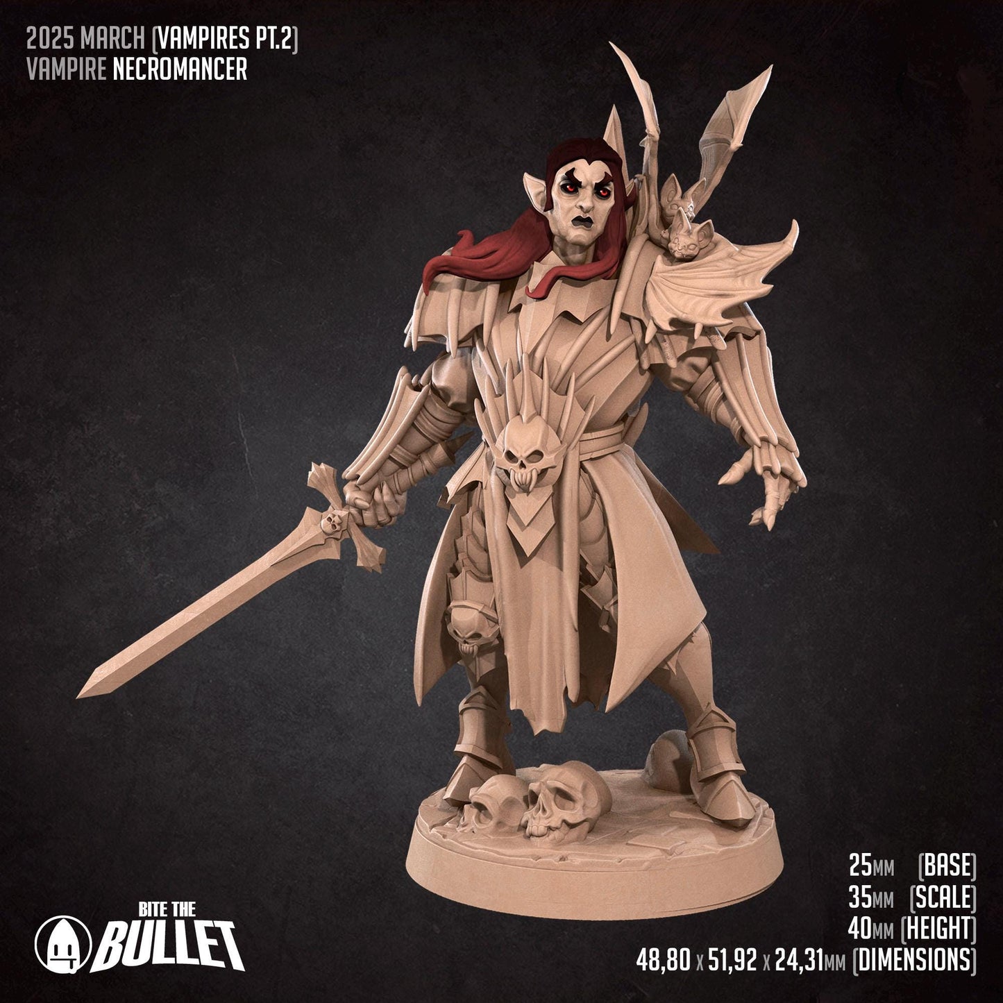 Vampire Necromancer | TABLETOP SCALE | D&D TTRPG Miniature | Bite the Bullet
