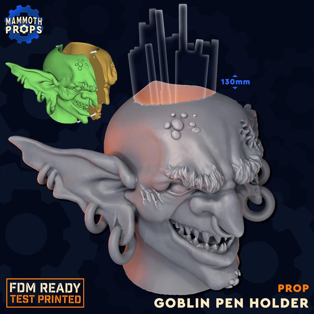 Goblin Head Pen Holder | D&D TTRPG LARP Gaming Accessory | Mammoth Props