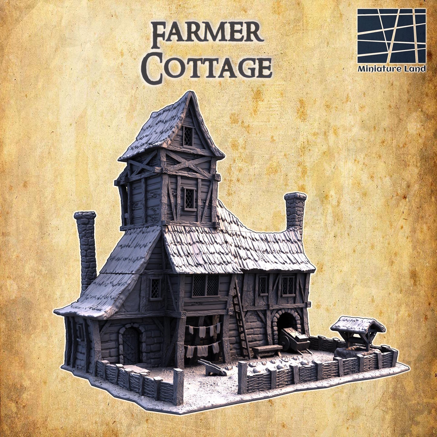 Short Farmer Cottage | 28mm Scale Model Terrain | D&D TTRPG Playable 3D Printed Building | MiniatureLand