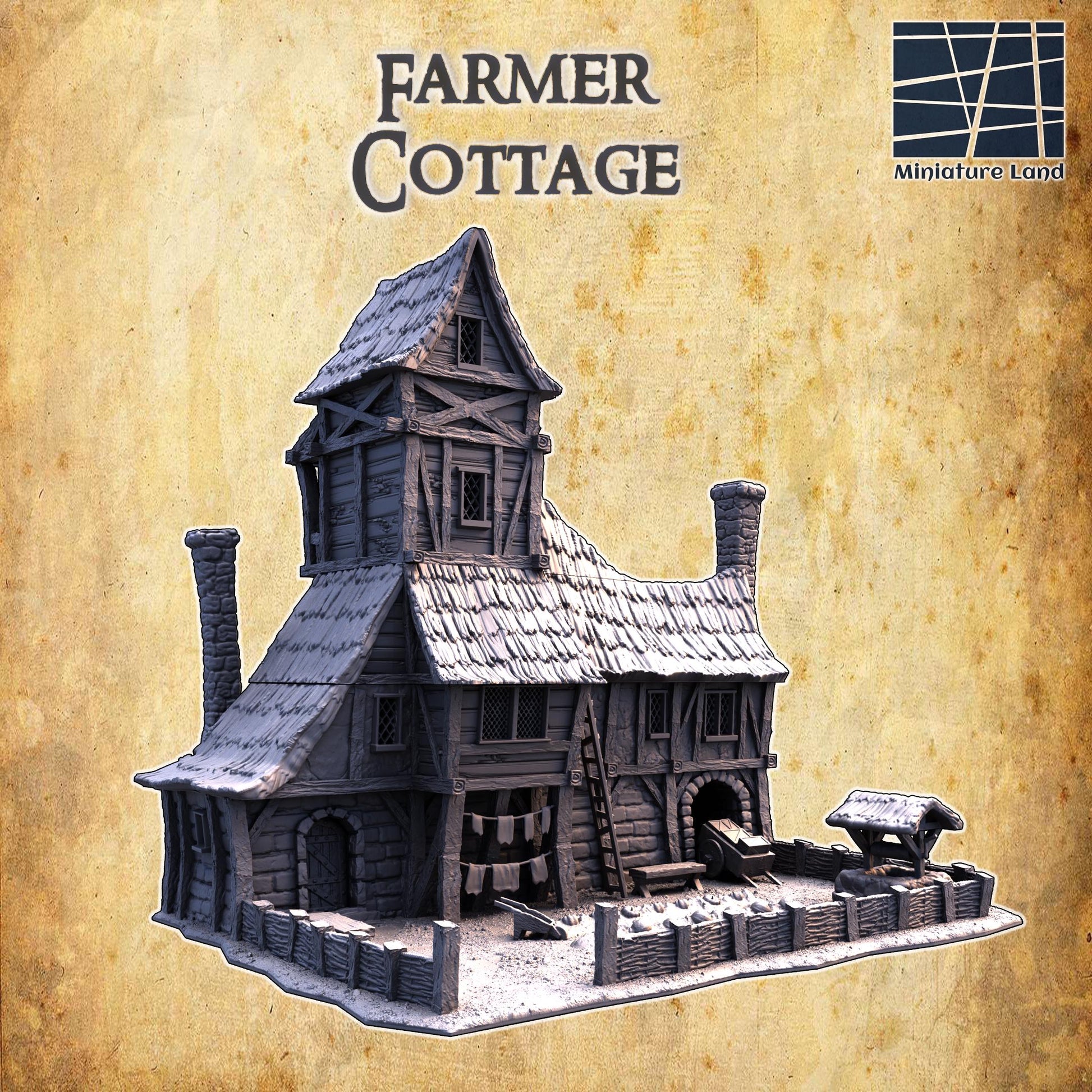 Short Farmer Cottage | 28mm Scale Model Terrain | D&D TTRPG Playable 3D Printed Building | MiniatureLand