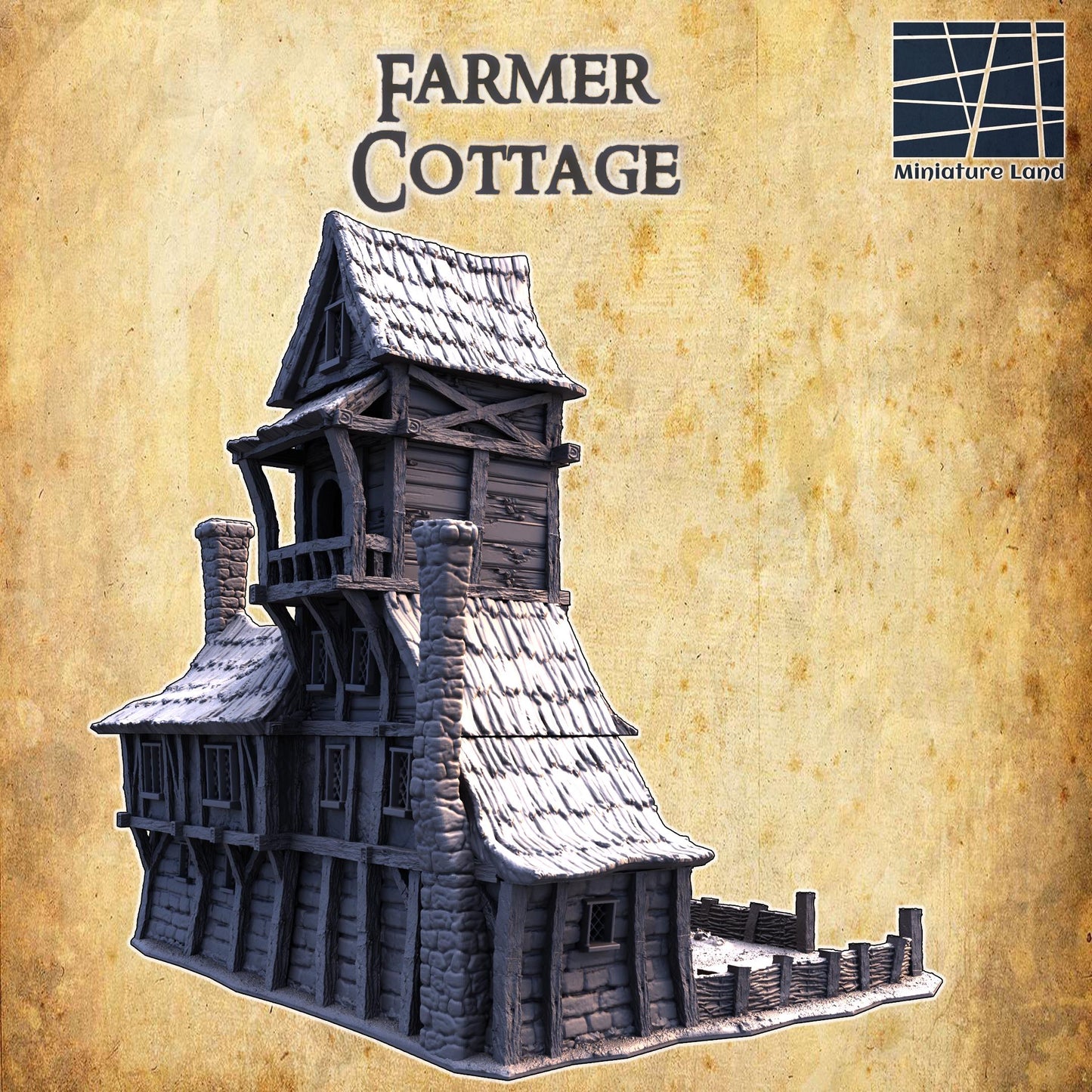 Short Farmer Cottage | 28mm Scale Model Terrain | D&D TTRPG Playable 3D Printed Building | MiniatureLand