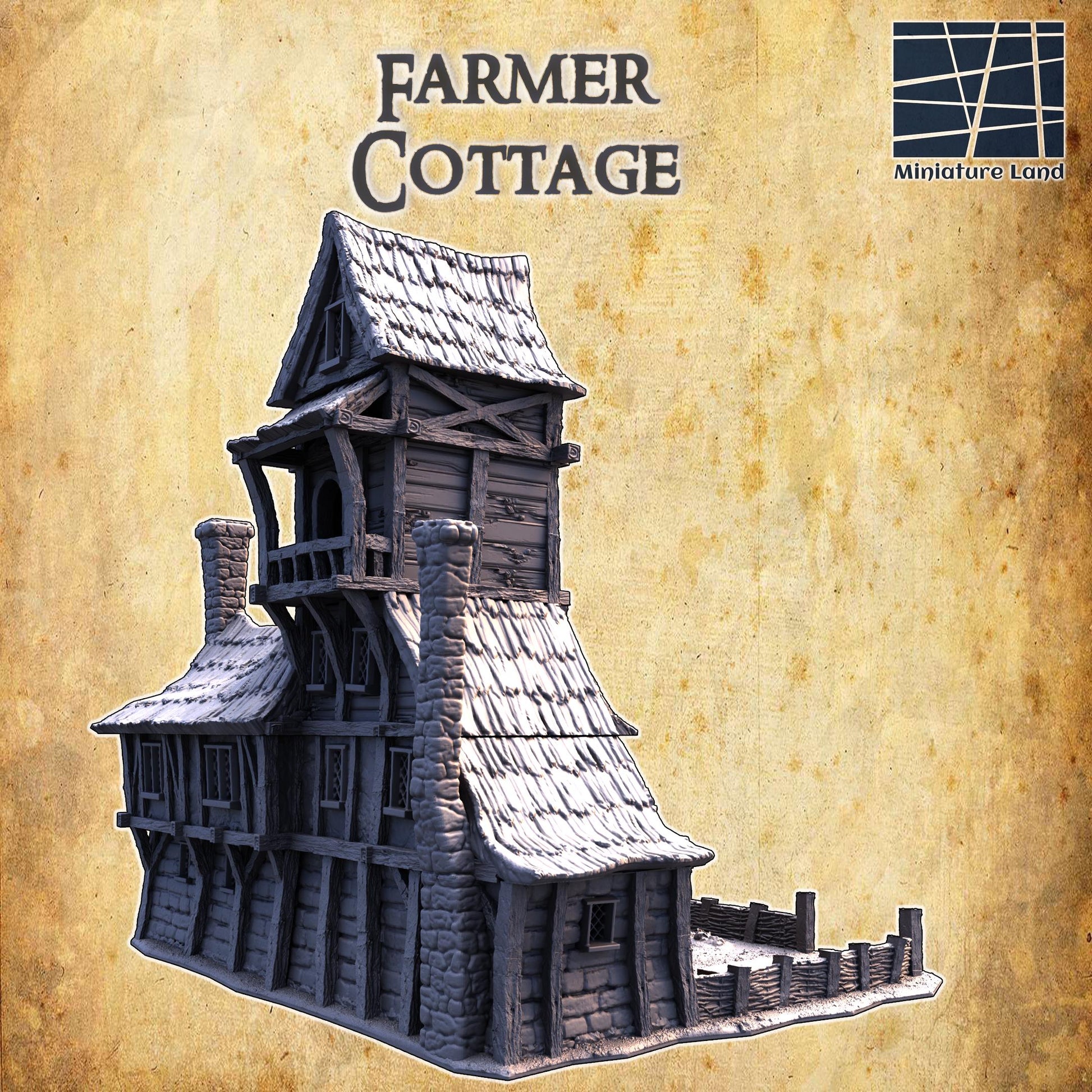 Short Farmer Cottage | 28mm Scale Model Terrain | D&D TTRPG Playable 3D Printed Building | MiniatureLand