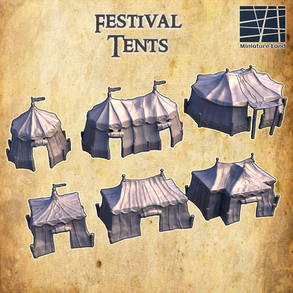 Festival Tents | 28mm Scale Model Terrain | D&D TTRPG Playable 3D Printed Building | MiniatureLand