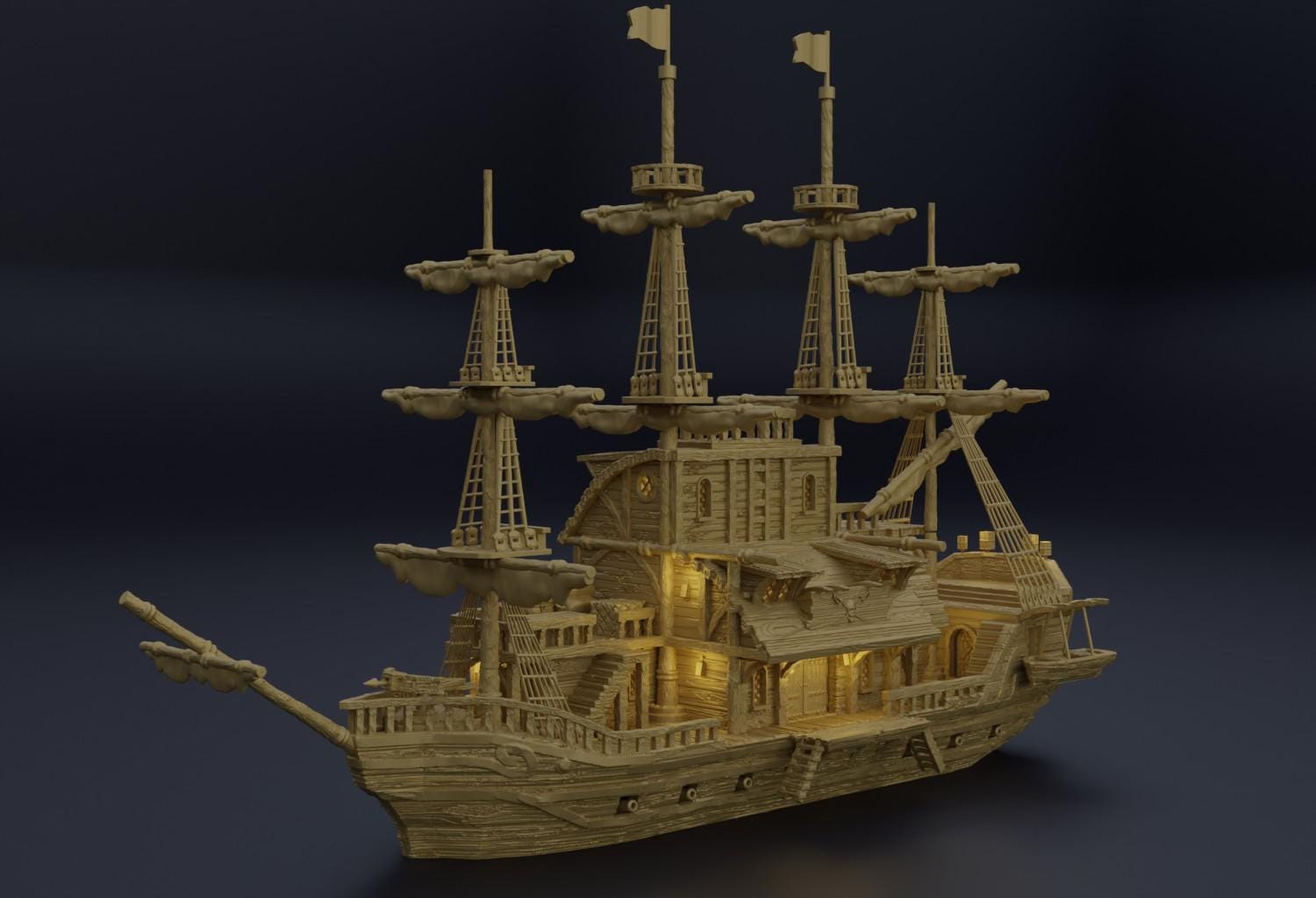 Floating Pirate Tavern | 28mm Scale Model Terrain | D&D TTRPG Playable 3D Printed Building | MiniatureLand