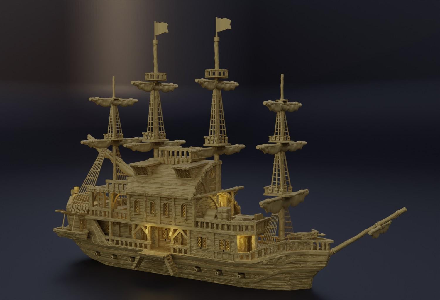 Floating Pirate Tavern | 28mm Scale Model Terrain | D&D TTRPG Playable 3D Printed Building | MiniatureLand