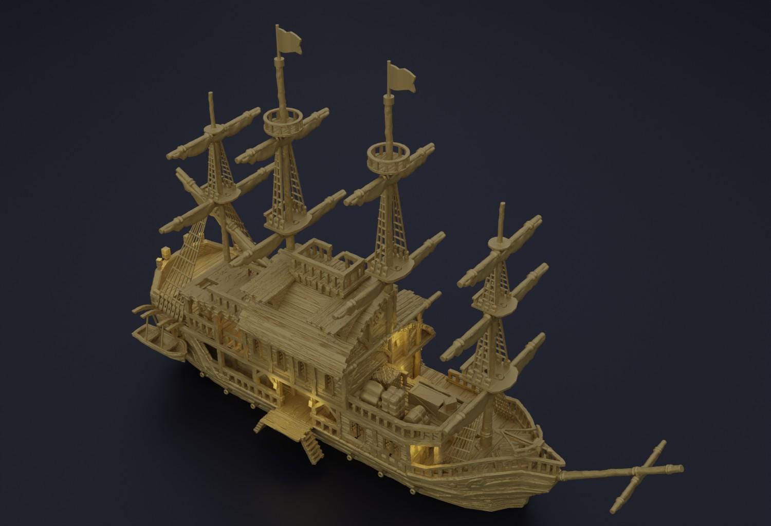 Floating Pirate Tavern | 28mm Scale Model Terrain | D&D TTRPG Playable 3D Printed Building | MiniatureLand