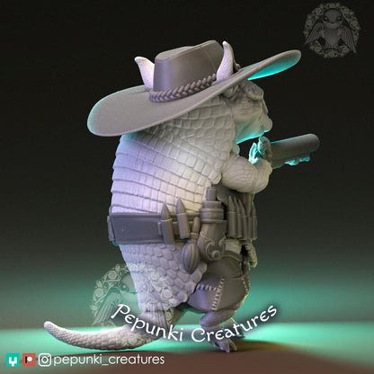 Armadillo Gunslinger Rifleman | Tabletop or Display Scale | D&D Humblewood TTRPG Miniature | Pepunki Creatures