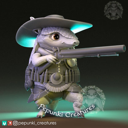 Armadillo Gunslinger Rifleman | Tabletop or Display Scale | D&D Humblewood TTRPG Miniature | Pepunki Creatures