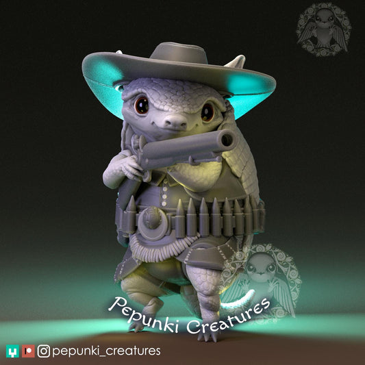 Armadillo Gunslinger Rifleman | Tabletop or Display Scale | D&D Humblewood TTRPG Miniature | Pepunki Creatures