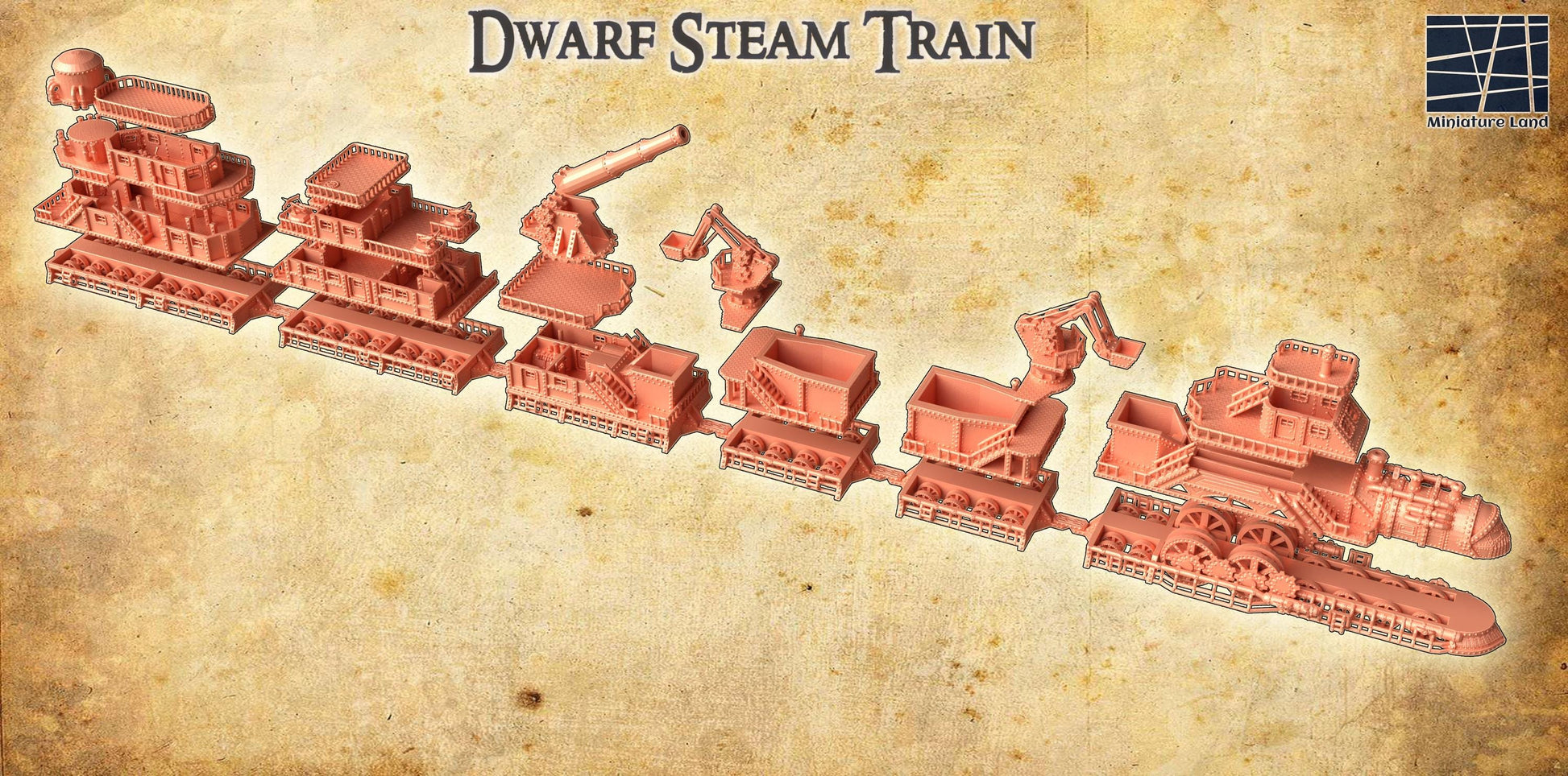 Dwarf Steam Train | 28mm Scale Model Terrain | D&D TTRPG Playable 3D Printed Building | MiniatureLand