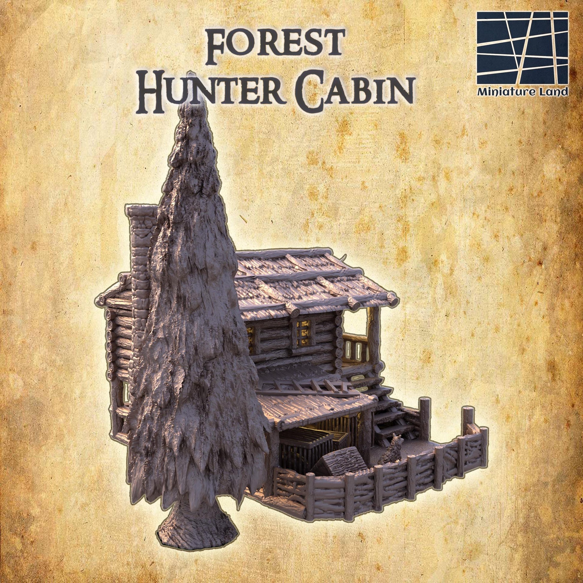Forest Hunter Cabin | 28mm Scale Model Terrain | D&D TTRPG Playable 3D Printed Building | MiniatureLand