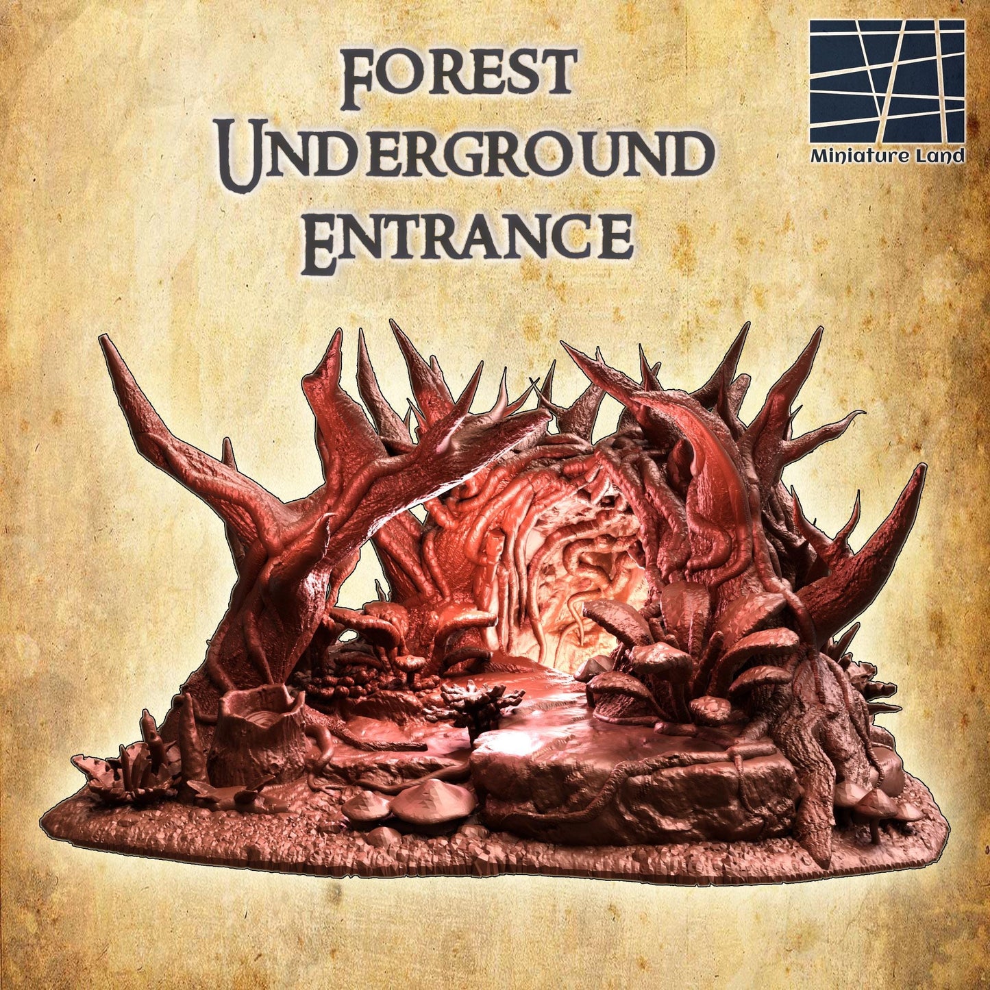 Forest Underground Entrance | 28mm Scale Model Terrain | D&D TTRPG Playable 3D Printed Building | MiniatureLand