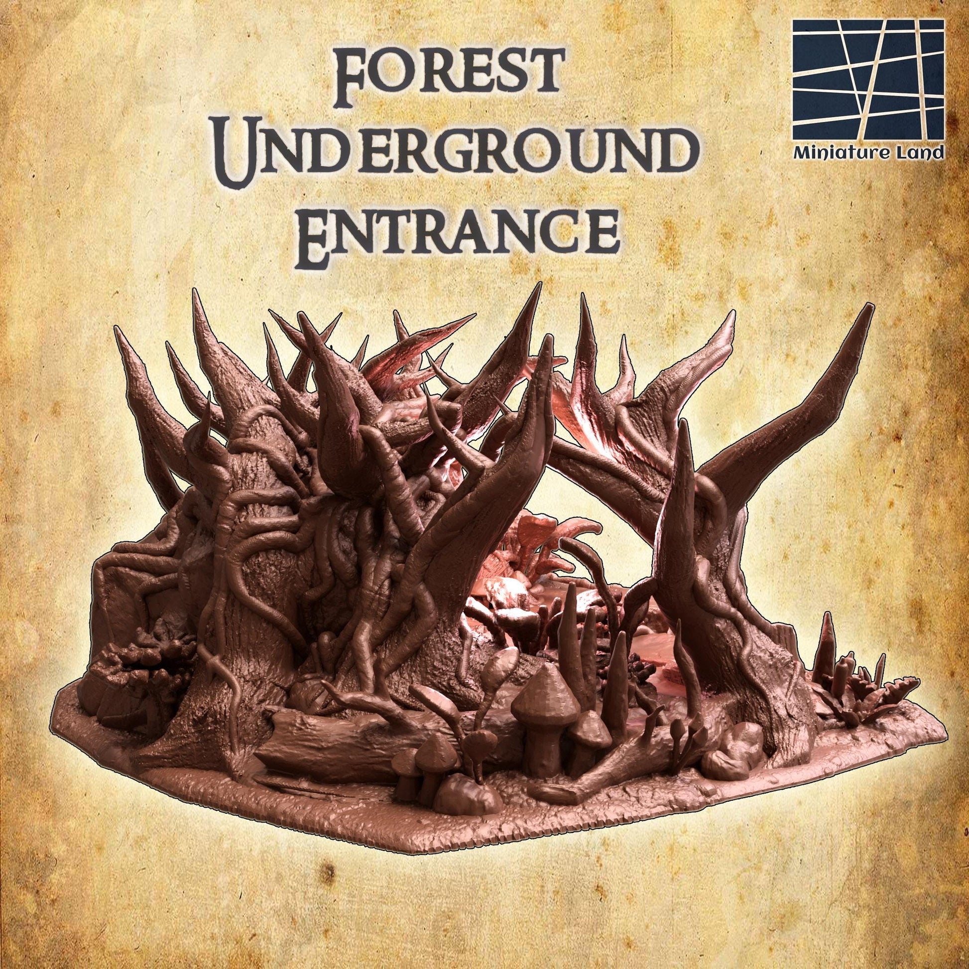 Forest Underground Entrance | 28mm Scale Model Terrain | D&D TTRPG Playable 3D Printed Building | MiniatureLand