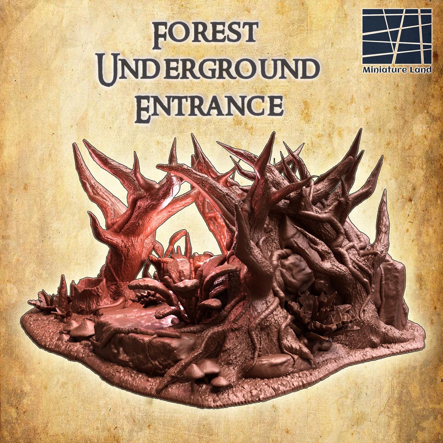Forest Underground Entrance | 28mm Scale Model Terrain | D&D TTRPG Playable 3D Printed Building | MiniatureLand