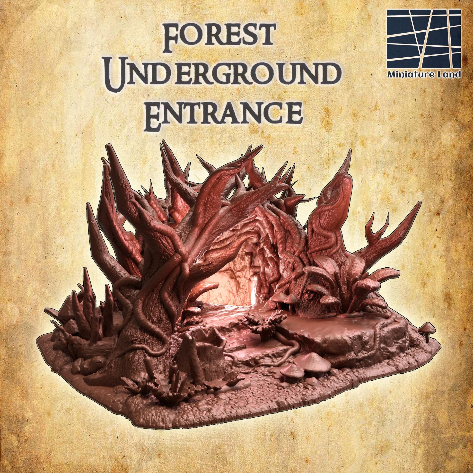 Forest Underground Entrance | 28mm Scale Model Terrain | D&D TTRPG Playable 3D Printed Building | MiniatureLand