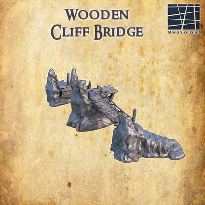 Wooden Cliff Bridge | 28mm Scale Model Terrain | D&D TTRPG Playable 3D Printed Building | MiniatureLand