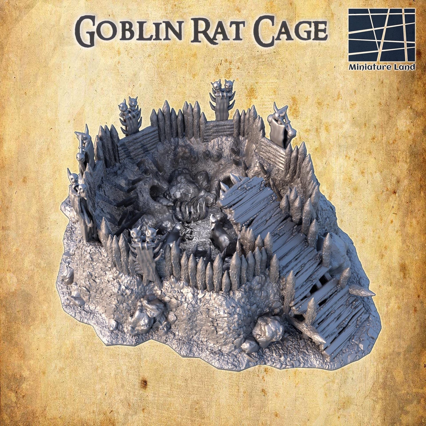 Goblin Rat Cage | 28mm Scale Model Terrain | D&D TTRPG Playable 3D Printed Building | MiniatureLand