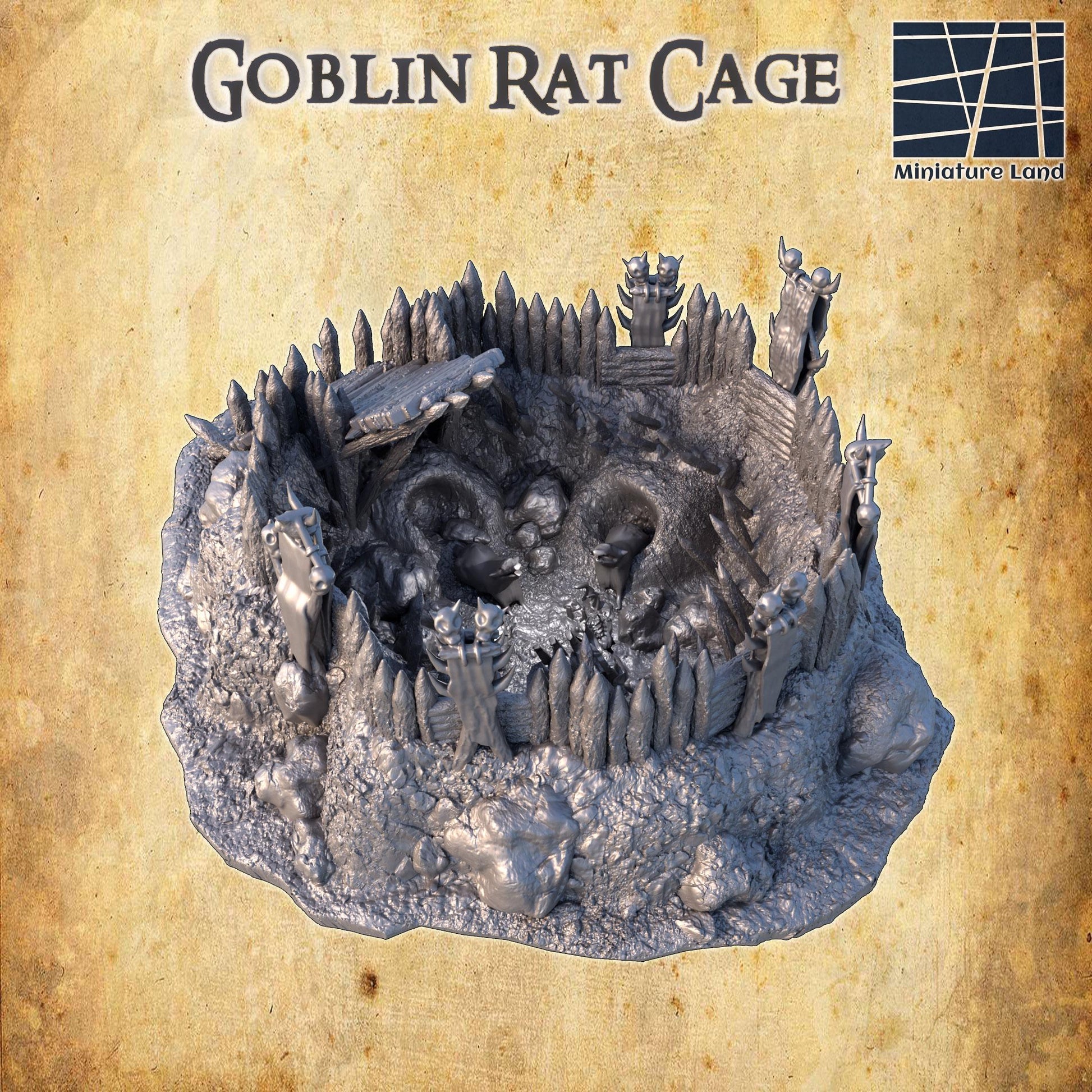 Goblin Rat Cage | 28mm Scale Model Terrain | D&D TTRPG Playable 3D Printed Building | MiniatureLand