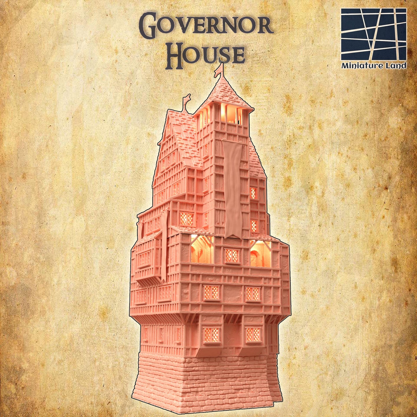 Governor House | 28mm Scale Model Terrain | D&D TTRPG Playable 3D Printed Building | MiniatureLand