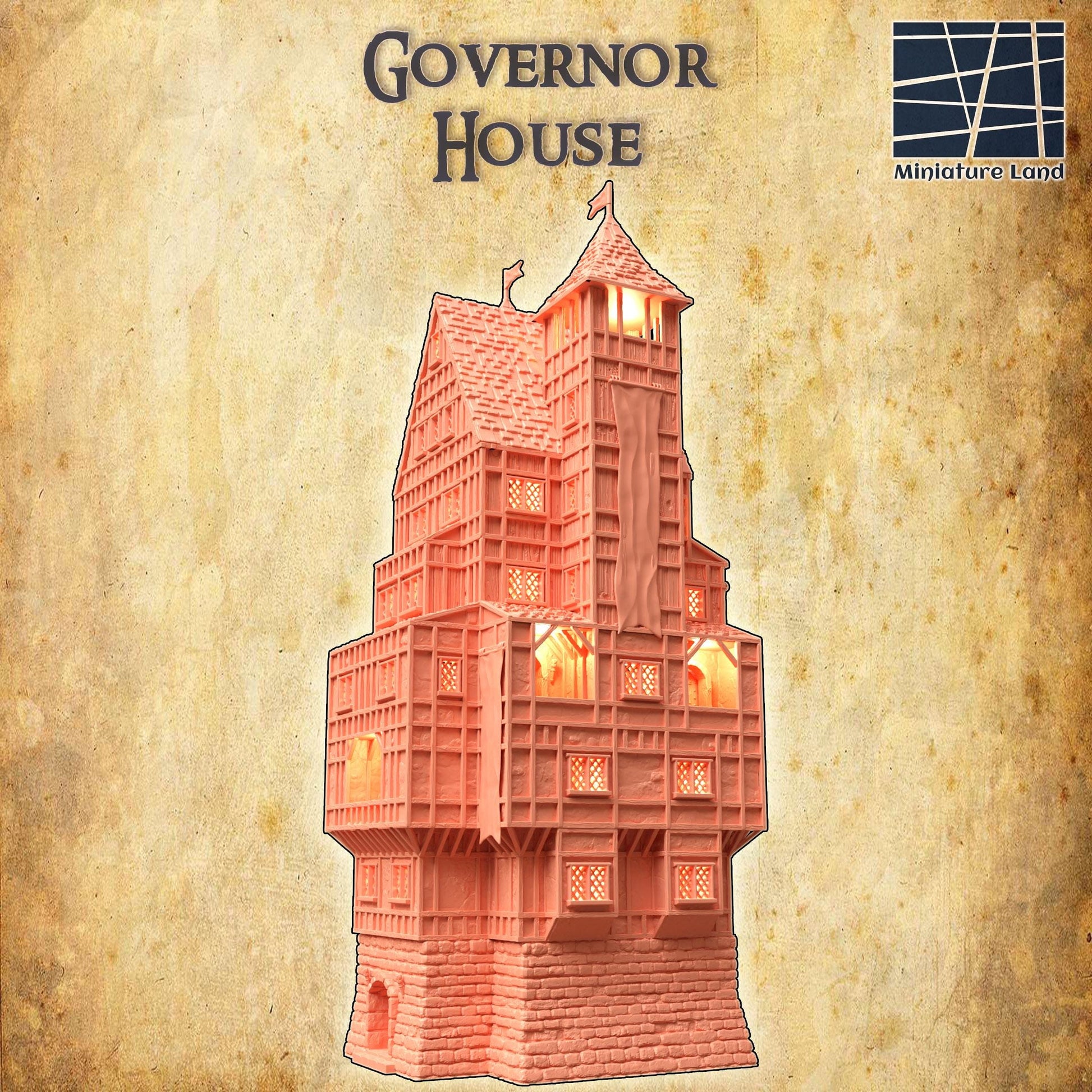 Governor House | 28mm Scale Model Terrain | D&D TTRPG Playable 3D Printed Building | MiniatureLand