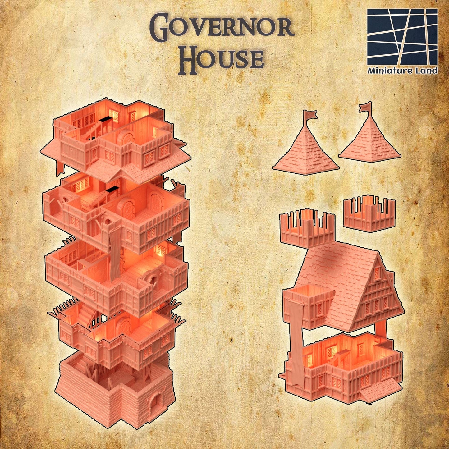 Governor House | 28mm Scale Model Terrain | D&D TTRPG Playable 3D Printed Building | MiniatureLand