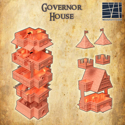 Governor House | 28mm Scale Model Terrain | D&D TTRPG Playable 3D Printed Building | MiniatureLand