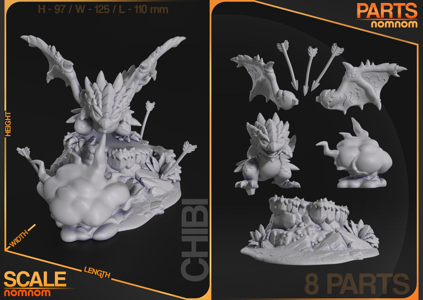 Chibi Monster Wyvern | Resin Garage Kit Figure Game Fan Art | Nomnom Figures