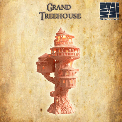 Grand Treehouse | 28mm Scale Model Terrain | D&D TTRPG Playable 3D Printed Building | MiniatureLand