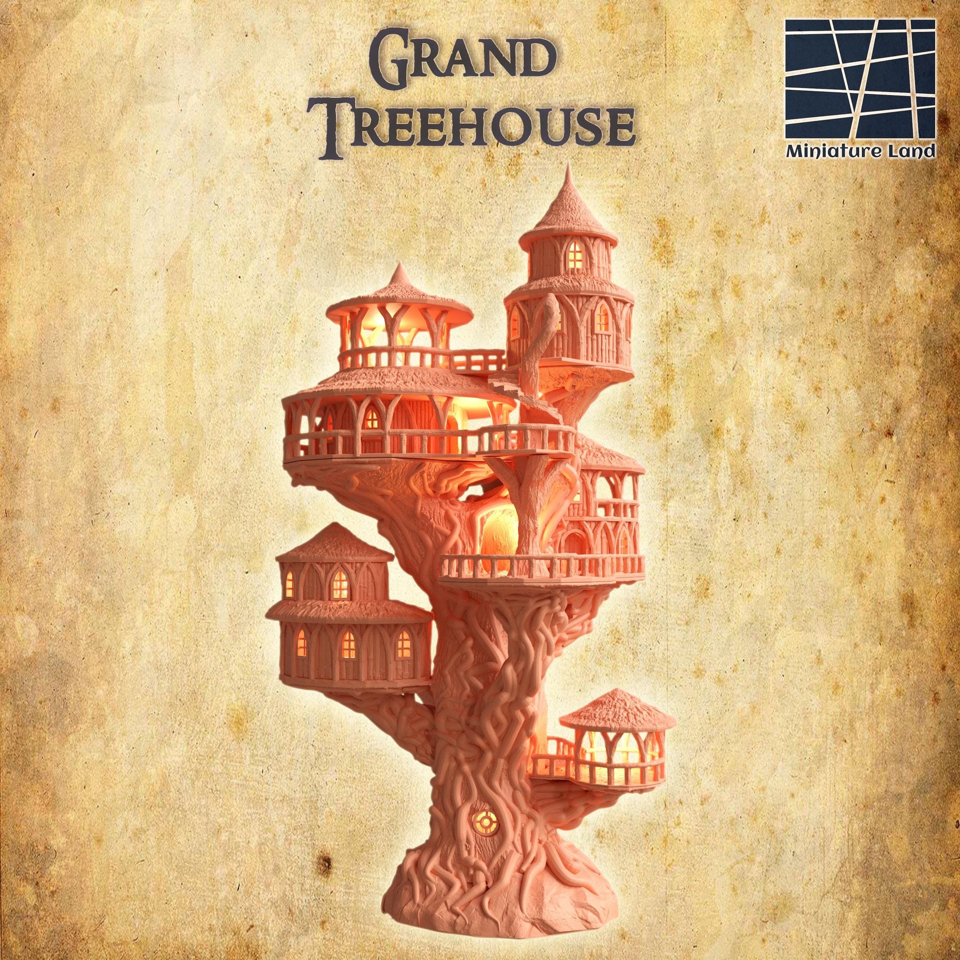 Grand Treehouse | 28mm Scale Model Terrain | D&D TTRPG Playable 3D Printed Building | MiniatureLand
