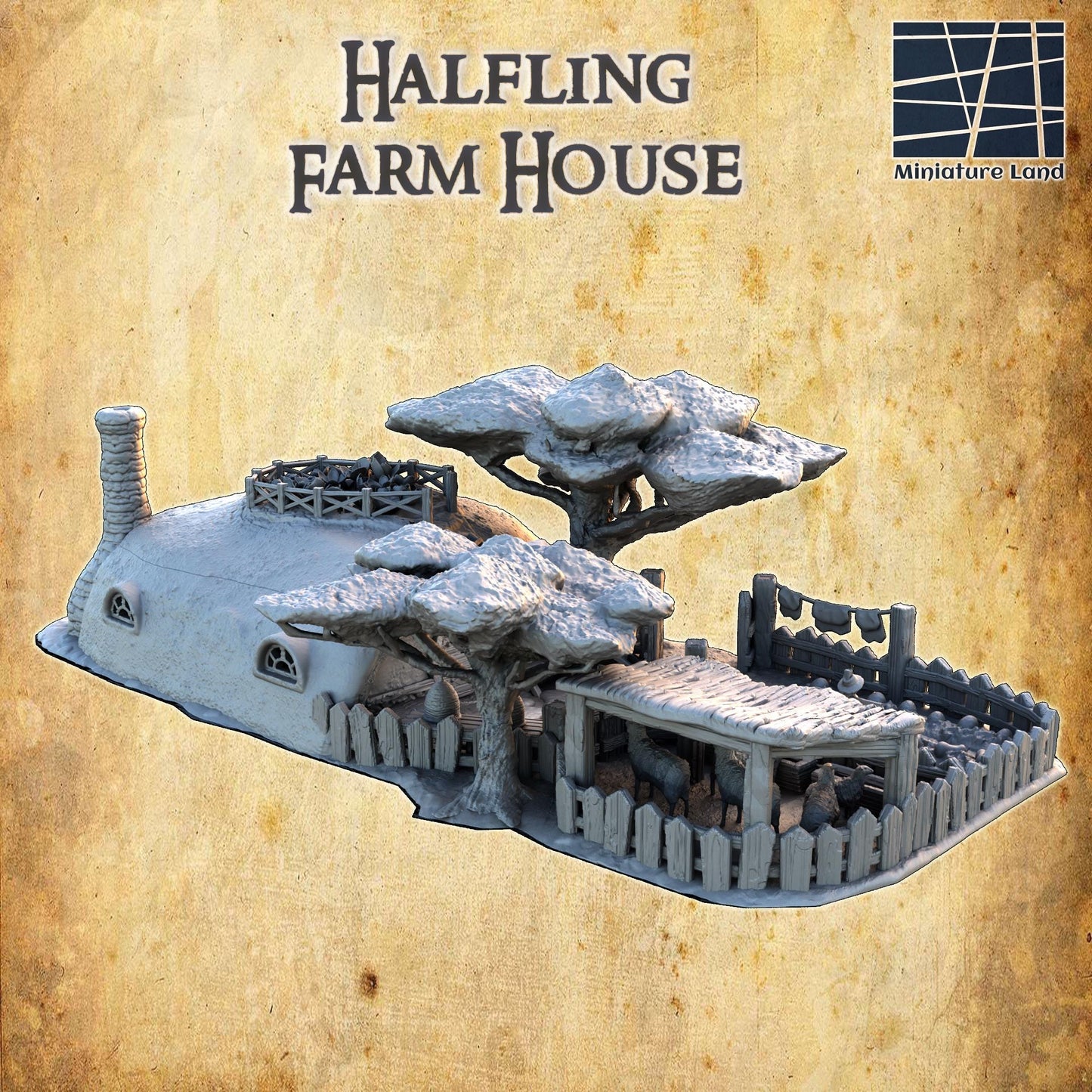 Halfling Farm House | 28mm Scale Model Terrain | D&D TTRPG Playable 3D Printed Building | MiniatureLand