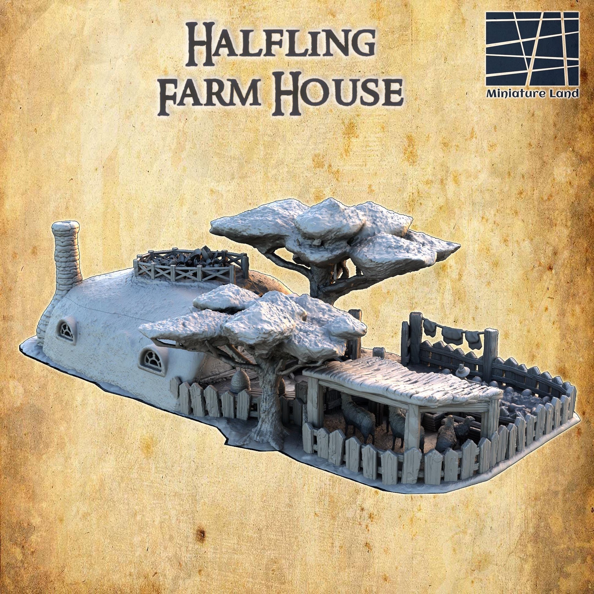Halfling Farm House | 28mm Scale Model Terrain | D&D TTRPG Playable 3D Printed Building | MiniatureLand