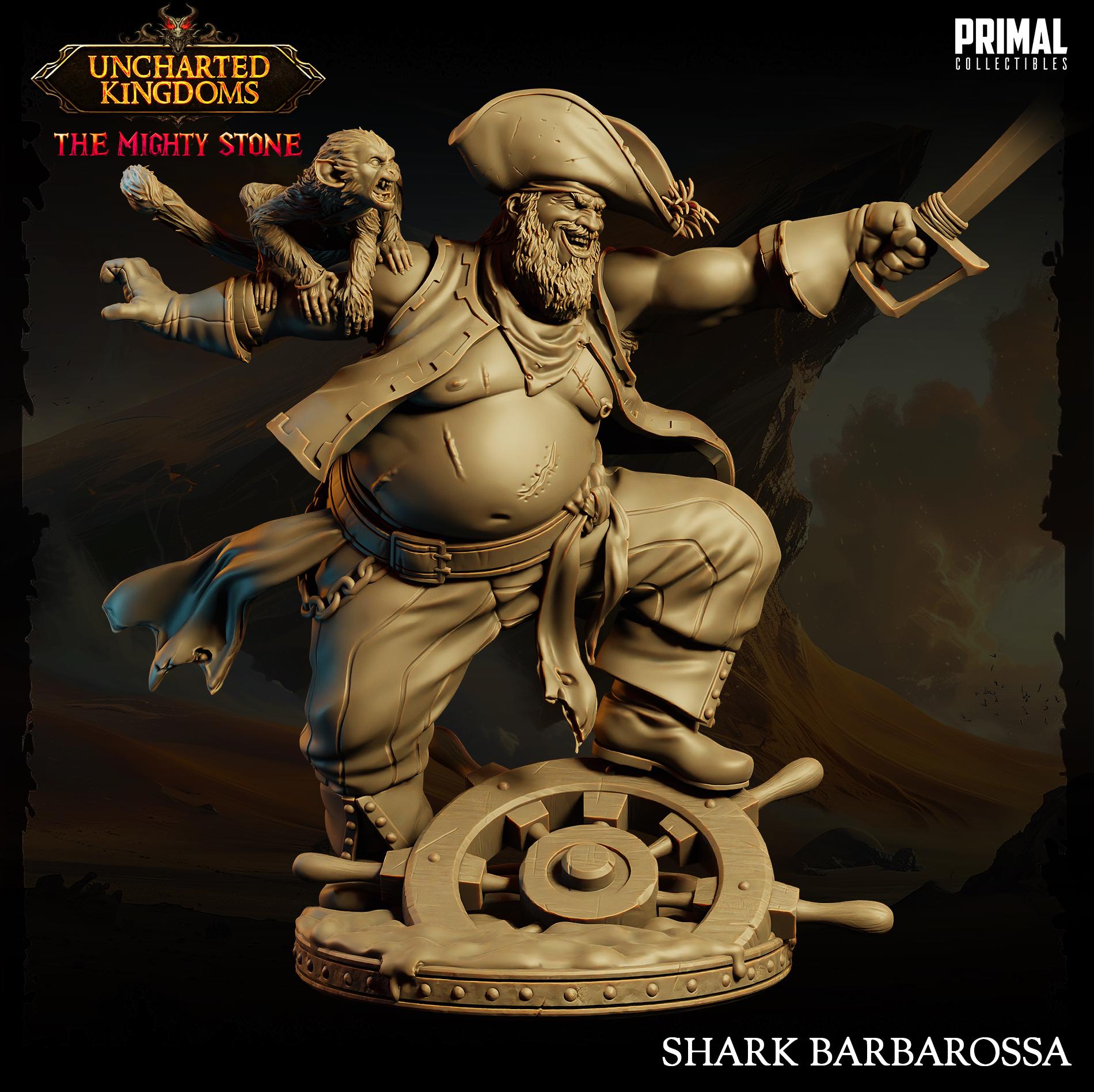 Evil Captain Shark Barbarossa | Tabletop Scale | TTRPG D&D Miniature | Primal Collectibles