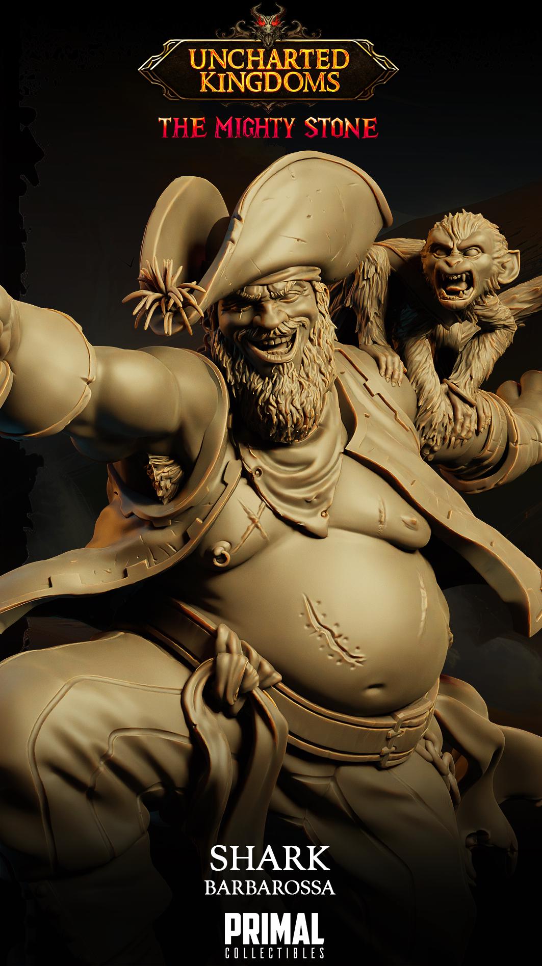 Evil Captain Shark Barbarossa | Tabletop Scale | TTRPG D&D Miniature | Primal Collectibles