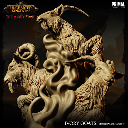 Mystical Animals Ivory Goats | Uncharted Kingdoms | TTRPG D&D Miniature | Primal Collectibles
