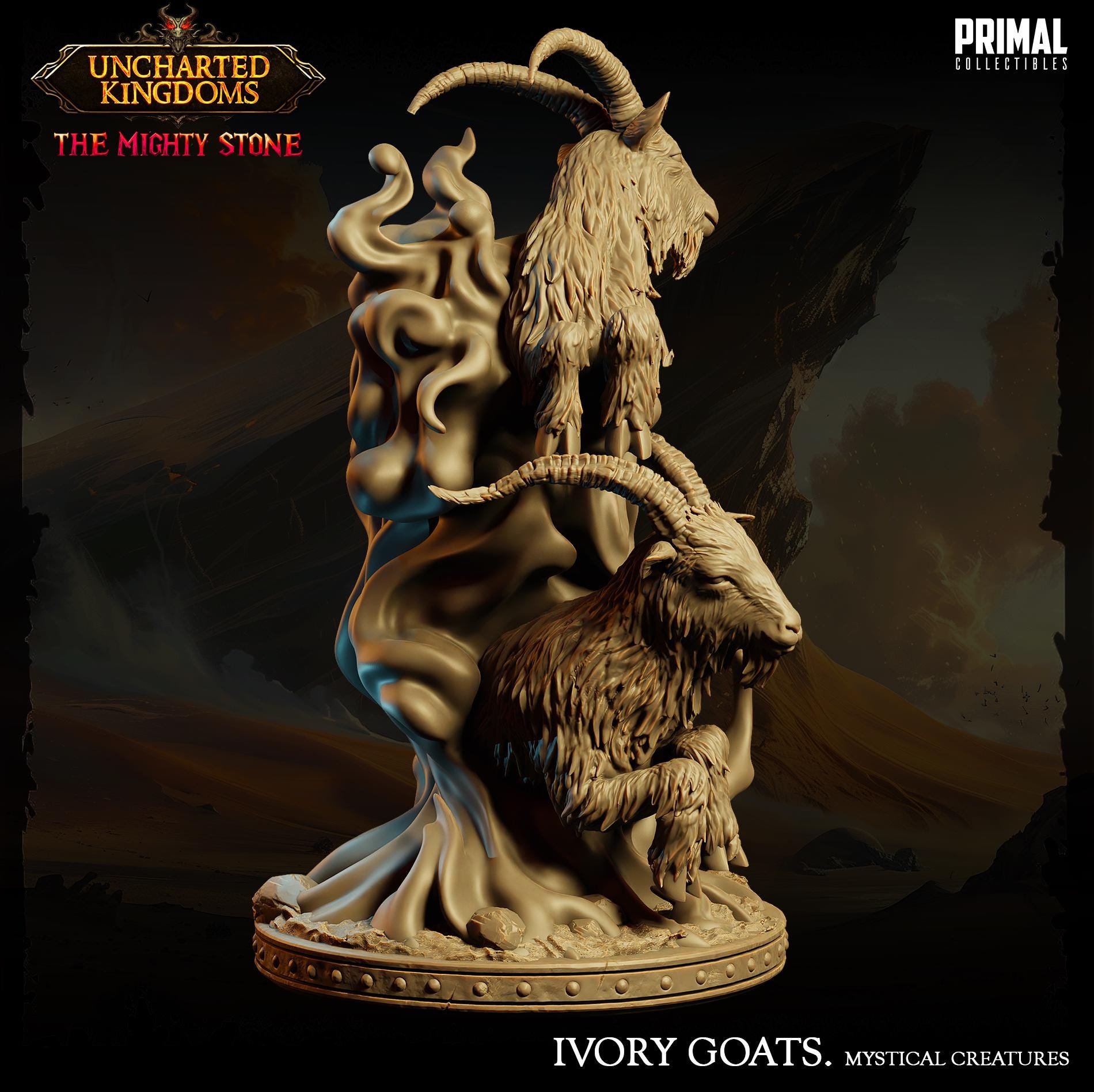 Mystical Animals Ivory Goats | Tabletop Scale | TTRPG D&D Miniature | Primal Collectibles