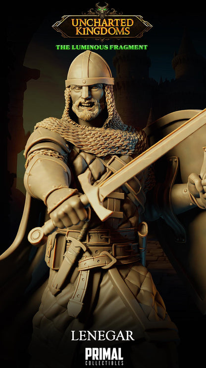 Soldier Swordsman Lenegar | Uncharted Kingdoms | TTRPG D&D Miniature | Primal Collectibles