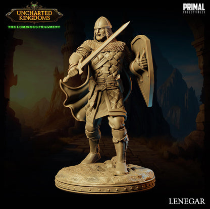 Soldier Swordsman Lenegar | Uncharted Kingdoms | TTRPG D&D Miniature | Primal Collectibles