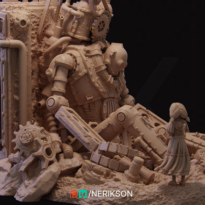 Abandoned Robot Diorama | Garage Resin Kit Statue | D&D TTRPG Fantasy Miniature | Nerikson