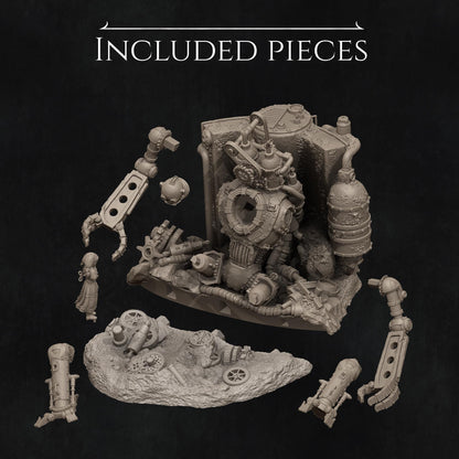 Abandoned Robot Diorama | Garage Resin Kit Statue | D&D TTRPG Fantasy Miniature | Nerikson