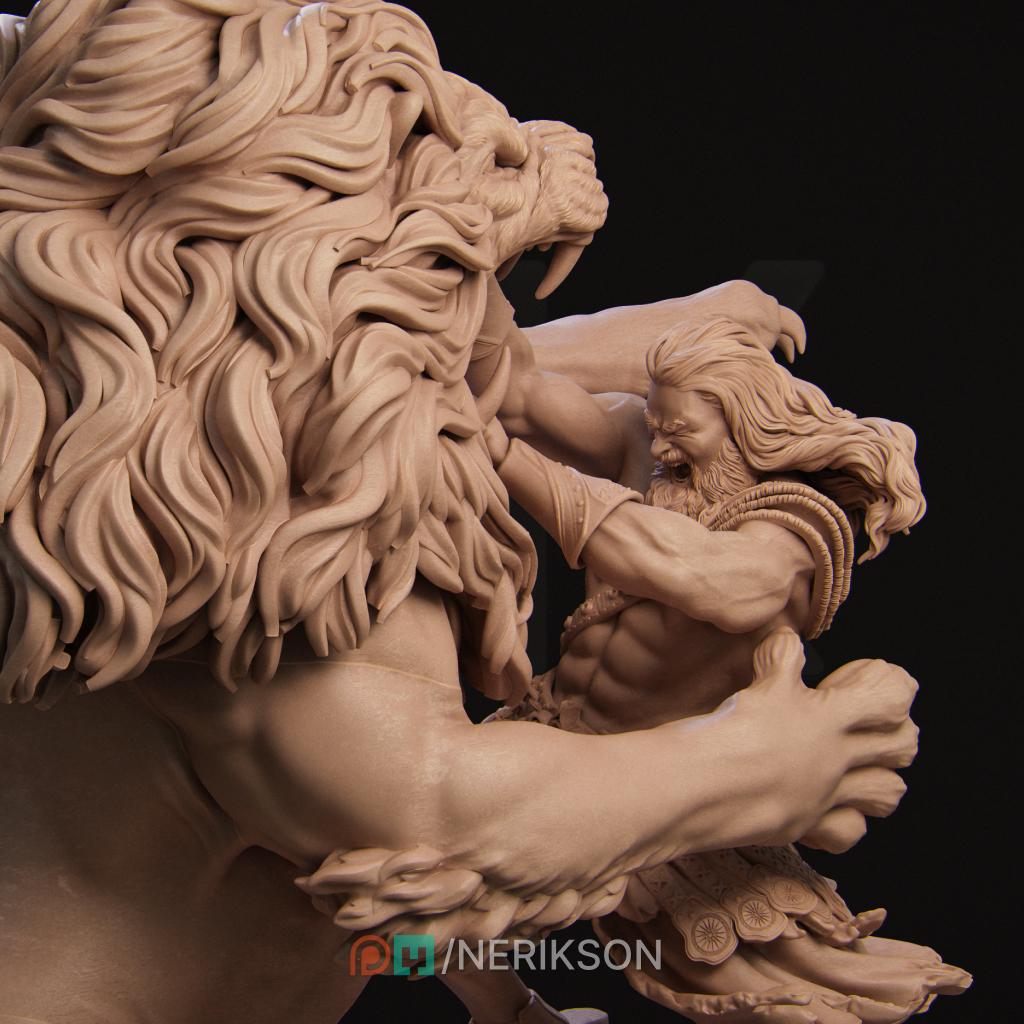 Heracles and Nemean Lion, Greek Mythology | Garage Resin Kit Statue | D&D TTRPG Fantasy Miniature | Nerikson