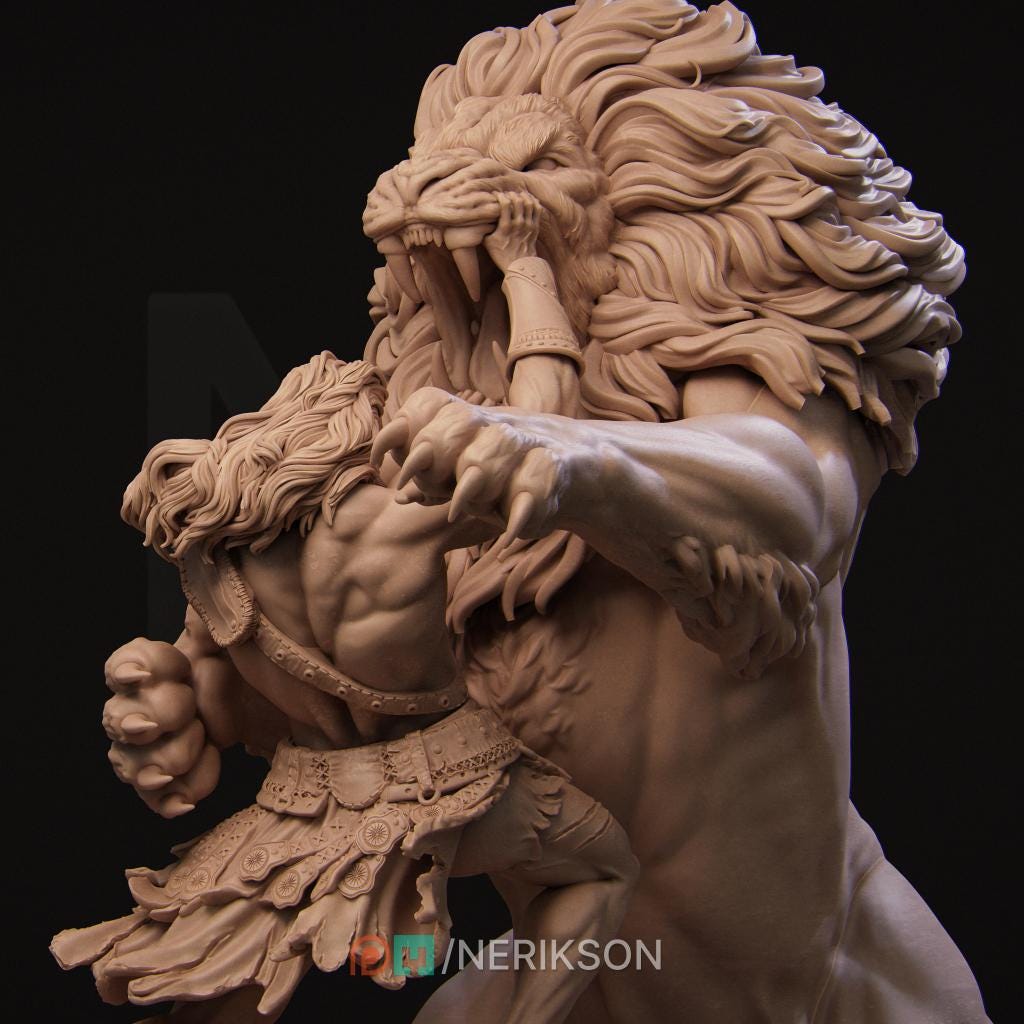 Heracles and Nemean Lion, Greek Mythology | Garage Resin Kit Statue | D&D TTRPG Fantasy Miniature | Nerikson