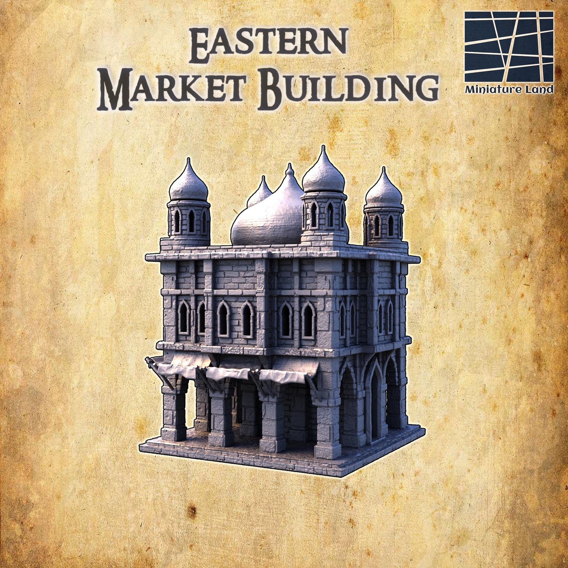 Eastern Marketplace | 28mm Scale Model Terrain | D&D TTRPG Playable 3D Printed Building | MiniatureLand