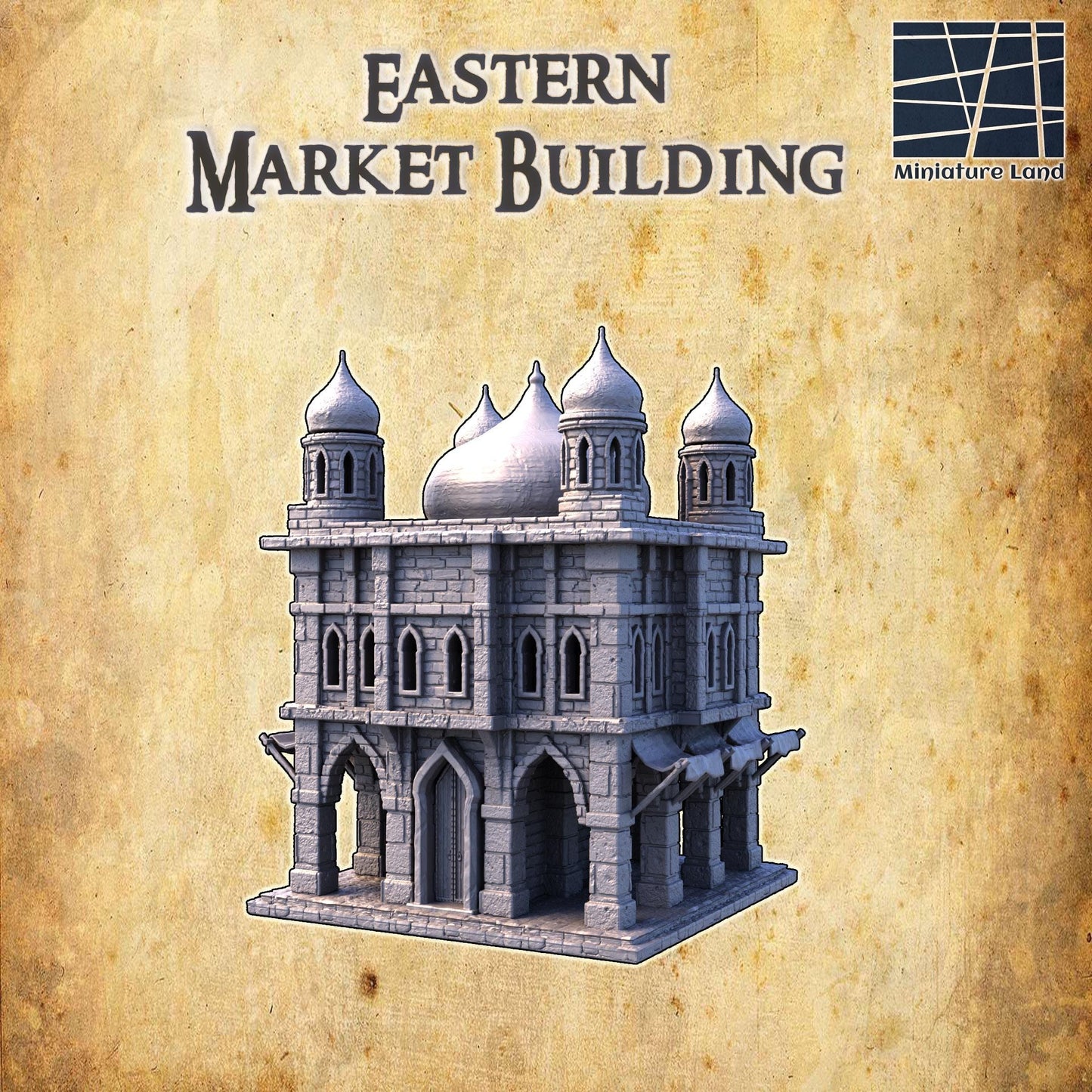 Eastern Marketplace | 28mm Scale Model Terrain | D&D TTRPG Playable 3D Printed Building | MiniatureLand
