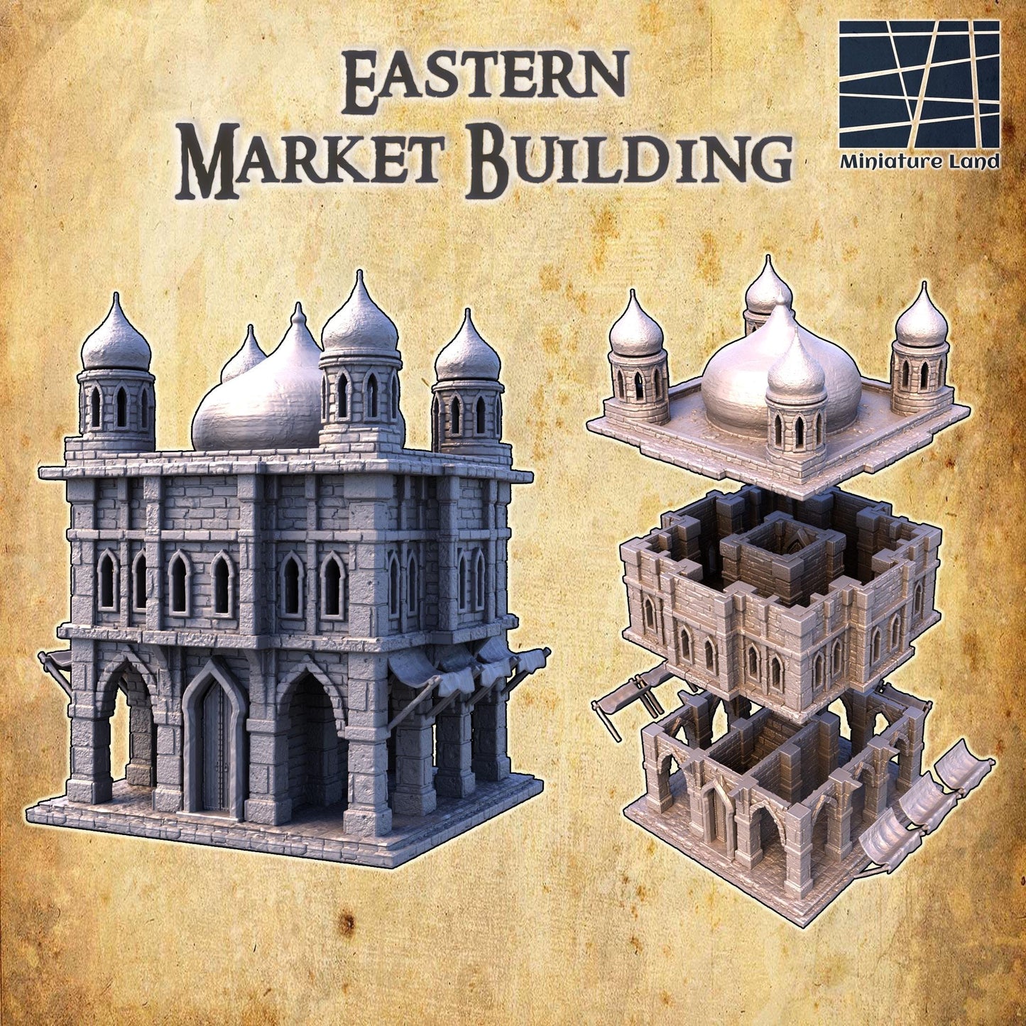 Eastern Marketplace | 28mm Scale Model Terrain | D&D TTRPG Playable 3D Printed Building | MiniatureLand